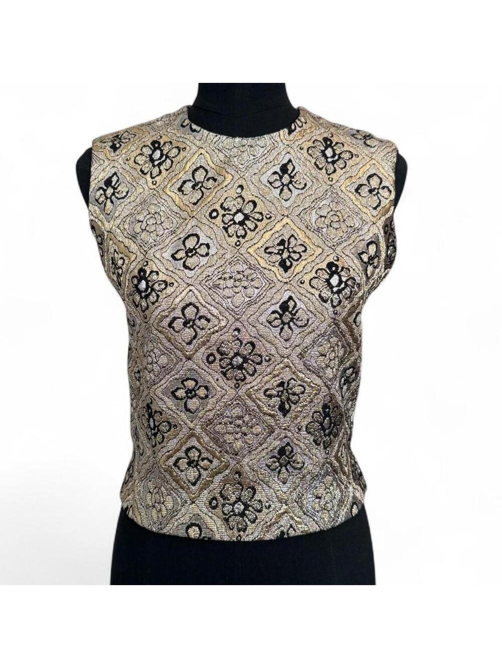 Vintage 60's Women's Gold and Black Sleeveless Top size Small
